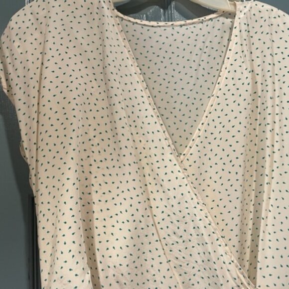 Vintage 80s silk dress w/complementary pattern jacket and sash, new, ivory/green - Picture 5 of 5